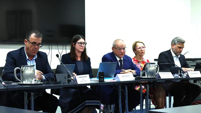 Queensland MPs sit on a parliamentary inquiry into the Making Queensland Safer amendment bill during a public hearing held at the Bolands Centre in Cairns. Picture: Peter Carruthers