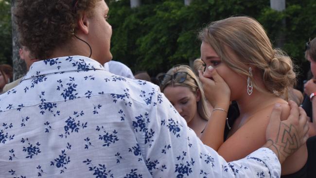 It was an emotional moment for Year 12 student Lucy Bradferd at the Sarina State High School formal at the MECC, Mackay, on Thursday November 19. Picture: Zizi Averill