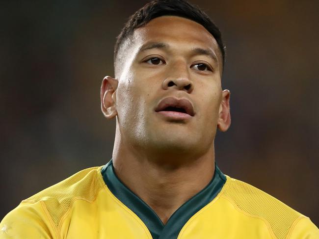 SYDNEY, AUSTRALIA - JUNE 23: Israel Folau of the Wallabies is sent to the sin bin during the Third International Test match between the Australian Wallabies and Ireland at Allianz Stadium on June 23, 2018 in Sydney, Australia.  (Photo by Cameron Spencer/Getty Images)