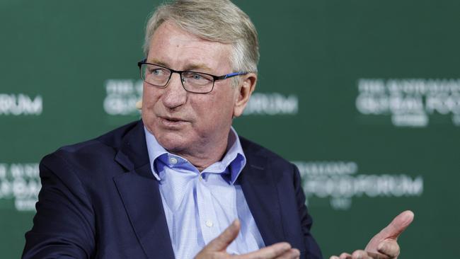 Bega Cheese executive chairman Barry Irvin speaking at the Global Food Forum in Brisbane. Picture: Glenn Hunt (The Australian).