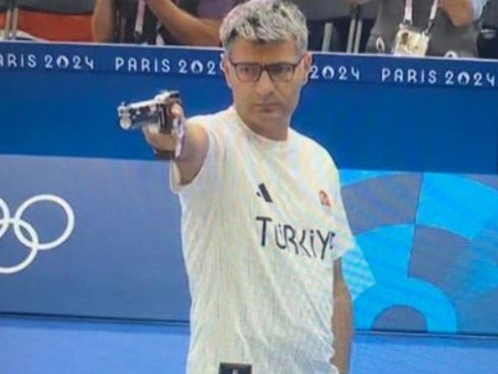 Olympian shooter, Yusuf Dikek, 51, of Turkey and his casual approach to pistol shooting went viral during the 2024 Paris Olympics. Picture: X/Twitter