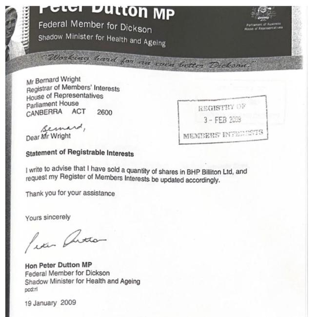 Peter Dutton dumped BHP shares two days before mining giant sacks 3,300 workers. Picture: news.com.au