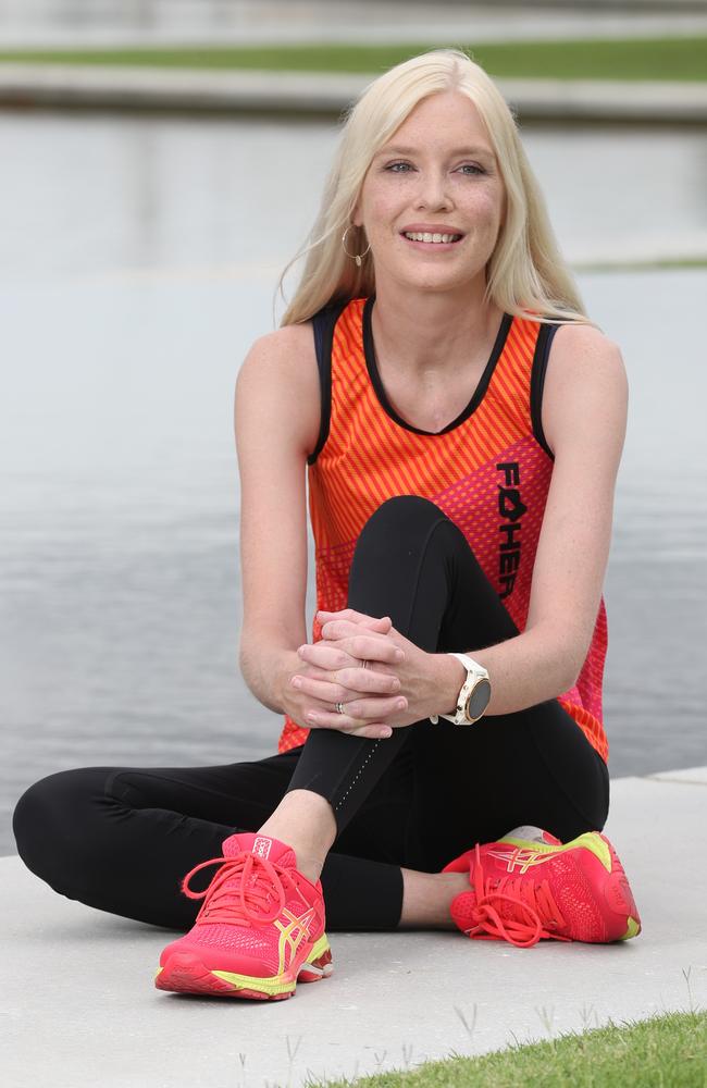 Kate Phillips, 35, had a double lung and heart transplant in 2013, two years later she completed her first triathlon, and now competes in half marathons, marathons and ironmen races, Newstead. Picture: Liam Kidston