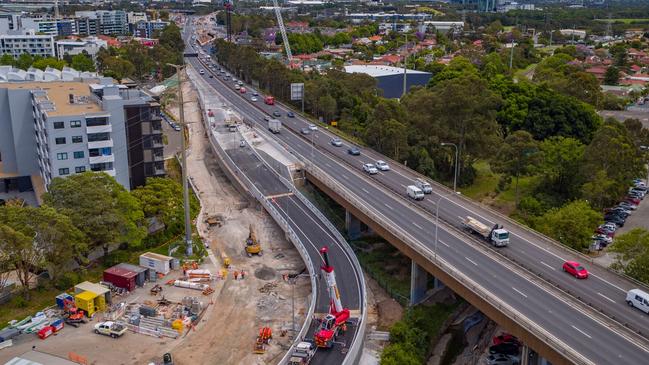The new westbound on-ramp to the WestConnex M4 Motorway at Powells Creek.