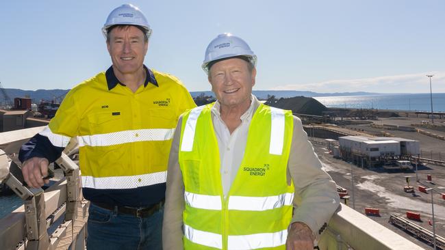 Squadron Energy CEO Rob Wheals (left) and Andrew Forrest at the under-construction Port Kembla Energy Terminal. Picture: Supplied