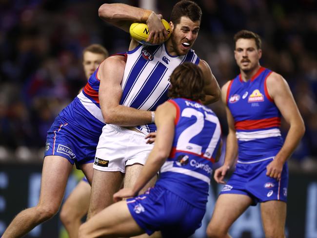 North Melbourne put up a fight but it wasn’t strong enough to take the lead late in the contest. Pic: Michael Klein