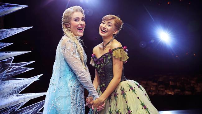 Elsa (Jemma Rix) and Anna (Courtney Monsma) in Frozen The Musical. Picture: Tim Hunter.