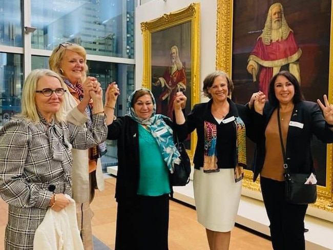 Federal Circuit Court Judge Susan Purdon-Sully, NSW District Court Judge Robyn Tupman, Afghan Judge Judge Shakila Abawi Shigarf, President of the Land Court of Queensland, Fleur Kingham and humanitarian and social justice advocate, Kay Danes OAM of Brisbane. The women helped Judge Shakila and her family (among others) escape from Afghanistan in 2021. Picture: Kay Danes