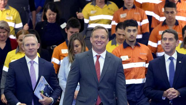 Steven Miles talks about renewable energy at Parliament House in Brisbane. Picture: Steve Pohlner