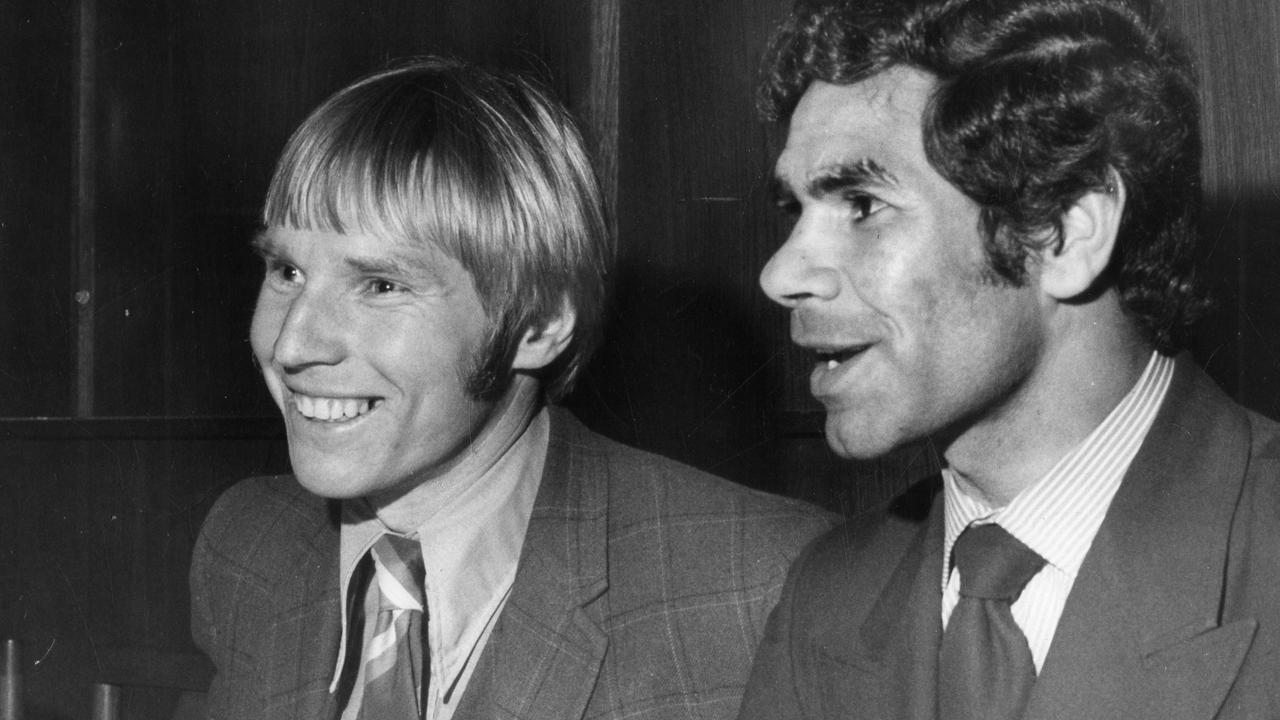 Ted Hopkins (left) with Carlton 1970 premiership teammate Syd Jackson. Picture: The Advertiser