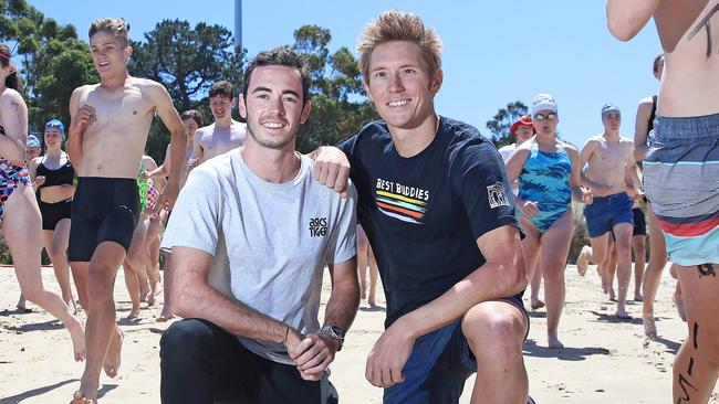 Triathlete Jake Birtwhistle, left, and ironman Cameron Wurf. Picture: LUKE BOWDEN