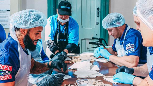 Monday 4 September 2023, Canterbury Bulldogs feeding the homeless for their Mad Monday celebration a Loaves and Fishes in Sydney. Photo: Supplied