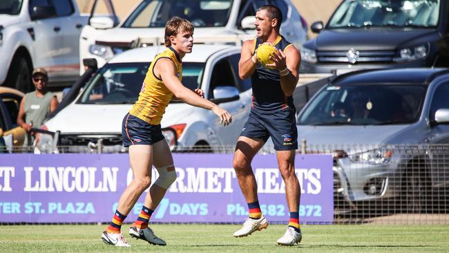 Crows draftee Dan Curtin went head-to-head with Taylor Walker. Picture: AFC