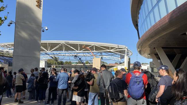 U2 fans line up outside Adelaide Oval for Tuesday's concert. Picture: Gabriel Polychronis