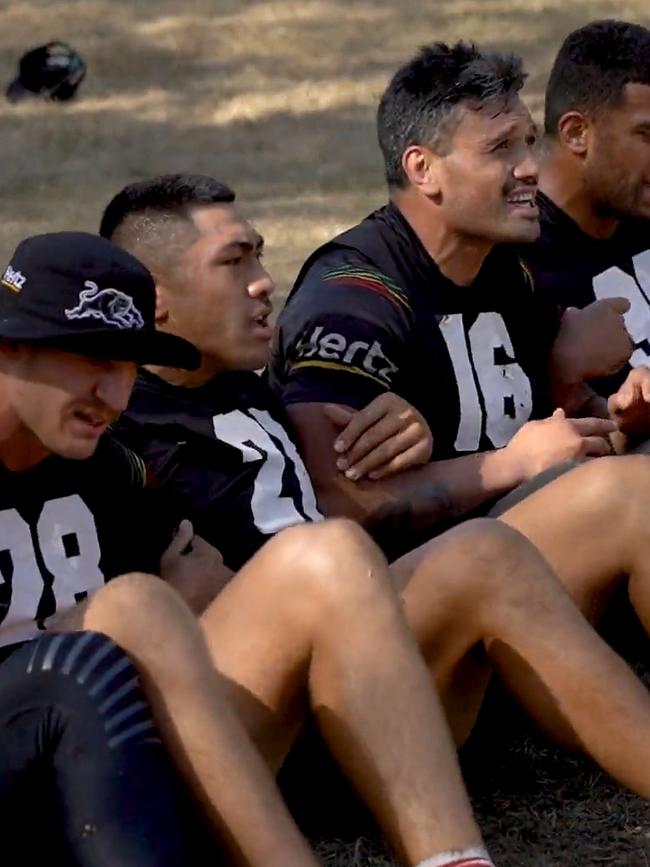 Players struggle during a brutal pre-season camp. Picture: Penrith Panthers