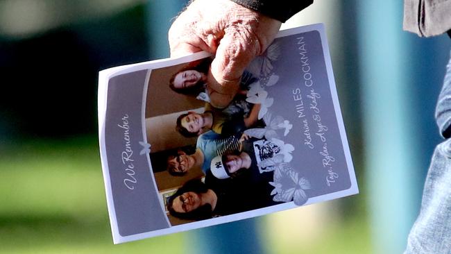 The funeral booklet for the first service, which was held for Katrina Miles and her four children. Picture: AAP/Richard Wainwright.