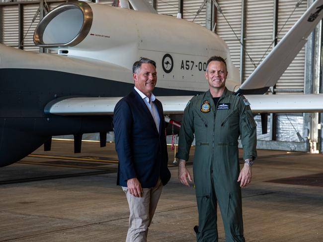 Christine Zeitz CEO Northrop Grumman, Defence Minister Richard Marley and AIRMSHL Stephen Chappell visits during MQ 4C Triton as it previews at KatherineÃs RAAF Base Tindal. Picture: Pema Tamang Pakhrin