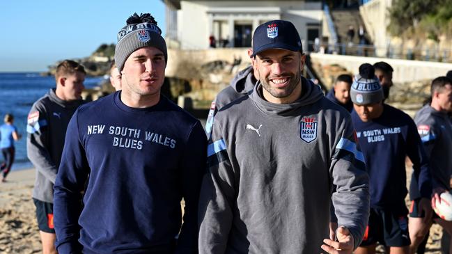 Mitchell Moses and James Tedesco. Picture: Grant Trouville.