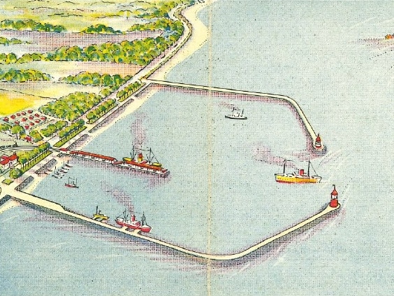 A drawing of the Mackay Outer Harbour as featured on the Railway Souvenir Tickets issued for the opening. Picture: Mackay Historical Society