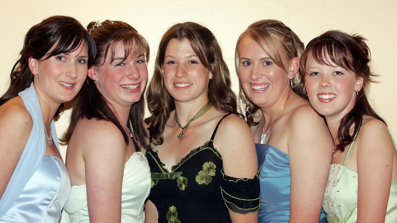 Huonville High School Leavers Dinner at Hadleys Hotel, from left Jess Askey, Jess Wiggins, Jess MacRae, Danielle Griggs and April Woolley