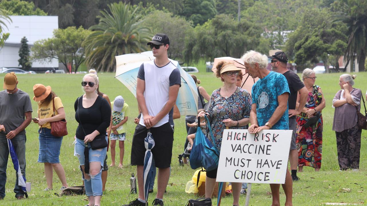 More than 150 people turned out for the Millions March Against Mandatory COVID-19 Vaccines in Coffs Harbour on Saturday February 20. Photo: Tim Jarrett