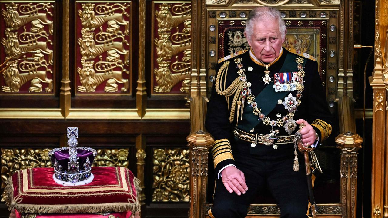 Prince Charles sits by the The Imperial State Crown in the House of Lords Chamber, during the state opening of parliament in May. Picture: AFP