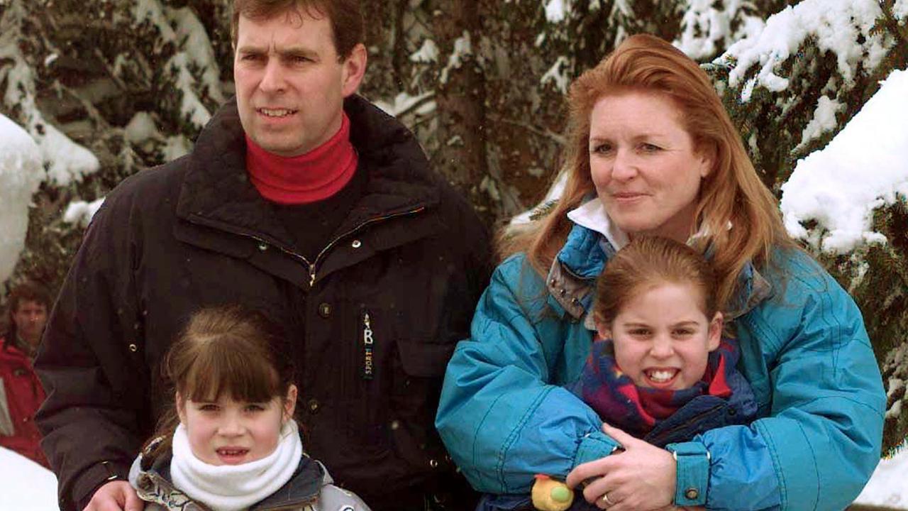 Prince Andrew with Sarah Ferguson Duchess of York and daughters Princess Eugenie and Princess Beatrice in 1999.