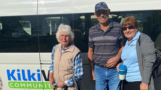 Ann Norris with Kilkivan and District Community Care Association volunteers Kevin and Lynda Sempf enjoys using the KilkiVAN for outings to Gympie. Picture: K &amp; DCCAI