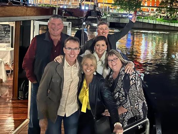 Steve Condon (back left) and wife Karen (front right) with friends Brad and Vicky Miers and Robert and Tracy Sweeney on a recent trip to Melbourne.