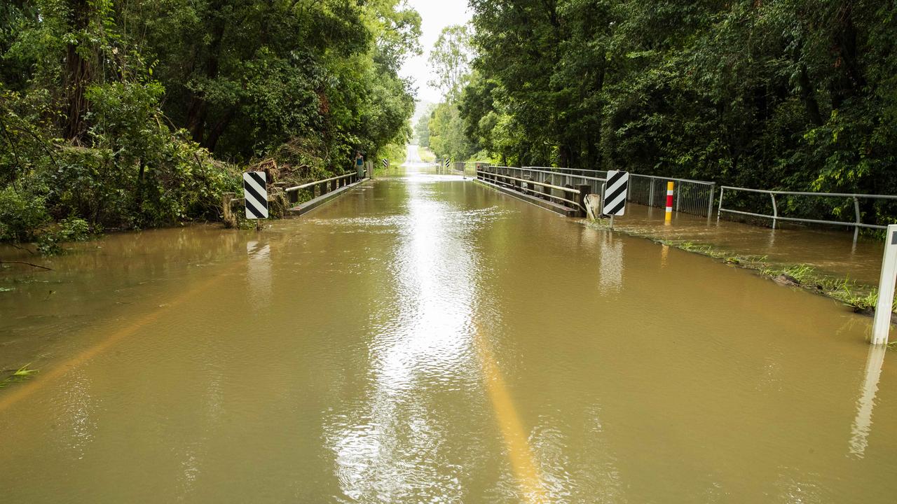 Flooded road at North Arm after heavy falls across the Sunshine Coast. Photo Lachie Millard