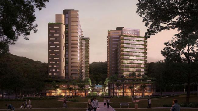 Artist impression of the Gosford Alive development prior to its conditional approval which sees four tower heights reduced.