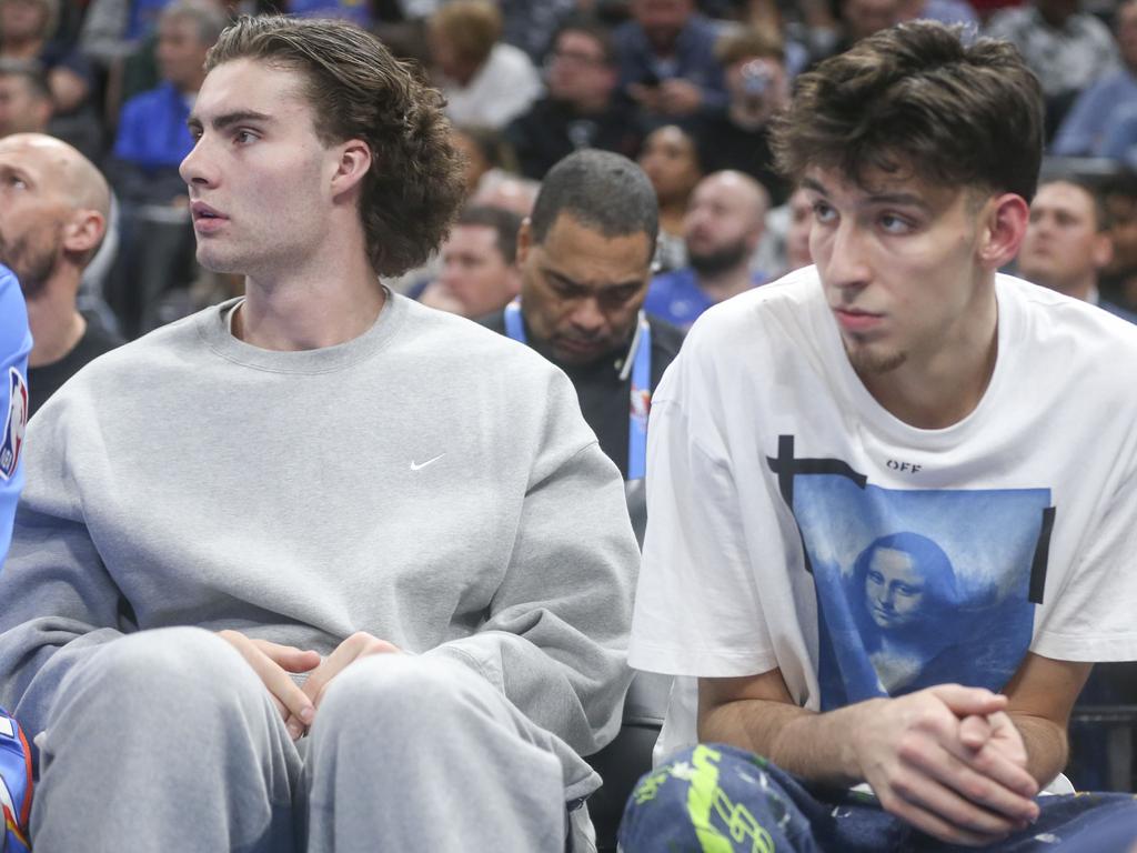 Josh Giddey and Thunder teammate Chet Holmgren. Picture: Ian Maule/Getty Images/AFP