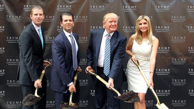 Trump family members (L to R) Eric Trump, Donald Trump Jr., Donald Trump and Ivanka Trump break ground at the Trump International Hotel Washington, D.C in 2014.