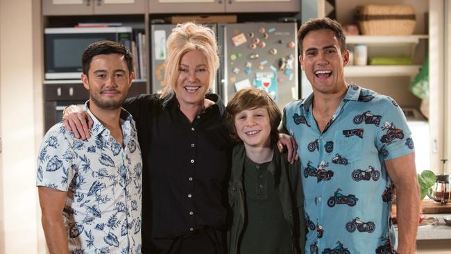 With Neighbours stars Takaya Honda, Matt Wilson and Ezra Justin. (Picture: Ray Messner)