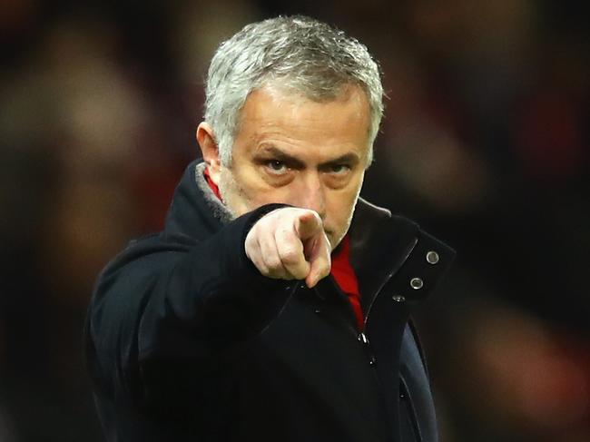 MANCHESTER, ENGLAND - DECEMBER 30: Jose Mourinho, Manager of Manchester United makes his point during the Premier League match between Manchester United and Southampton at Old Trafford on December 30, 2017 in Manchester, England.  (Photo by Clive Mason/Getty Images)