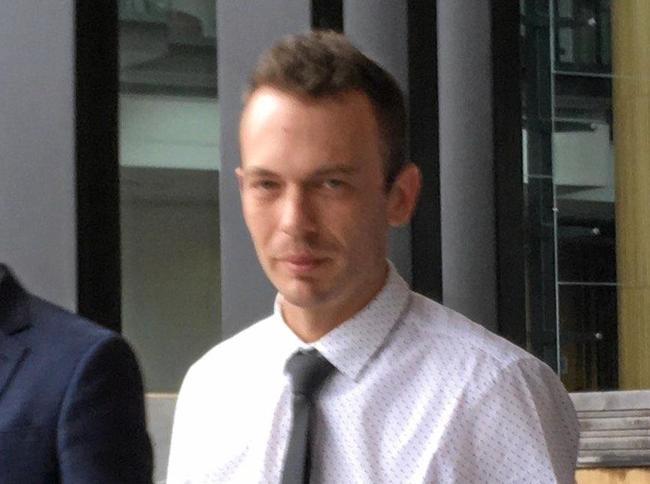 CHANGED: Ben Caffrey (centre) leaves Ipswich Magistrates Court after being sentenced to 18 months jail with immediate parole. (Inset) The scene of the 2016 home invasion, which left one man dead. Picture: Ross Irby