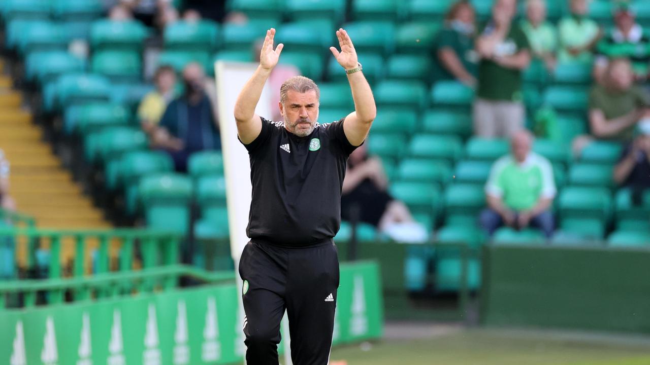 Ange Postecoglou salutes the Celtic crowd. Picture: Steve Welsh/Getty Images