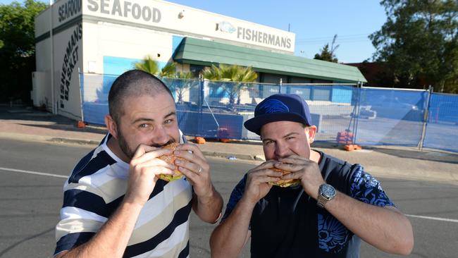 The former Fisherman's Basket fish and chip shop in Frewville, which Nordburger turned into a store. It has now been evicted from the site. Burger fans Luke Ortmann (left) and Joseph Birks (right).