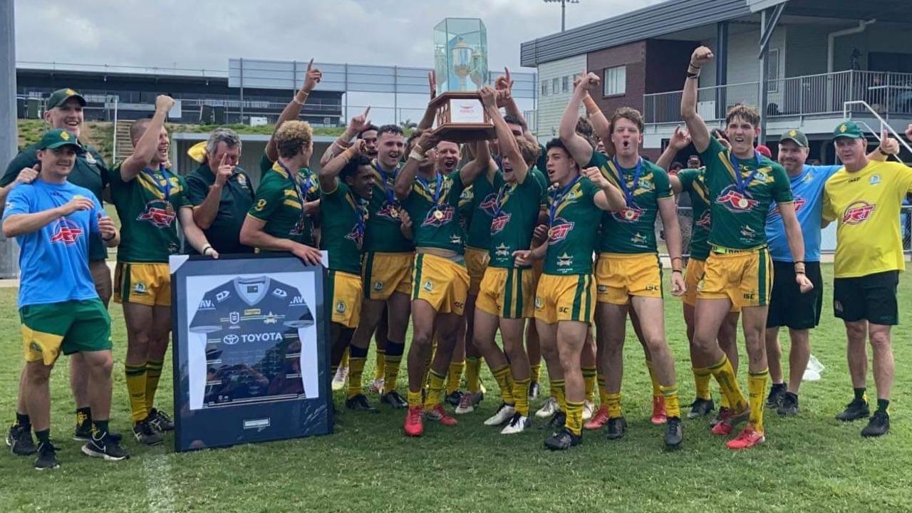 St Brendan's College celebrate their Aaron Payne Cup win in Mackay.