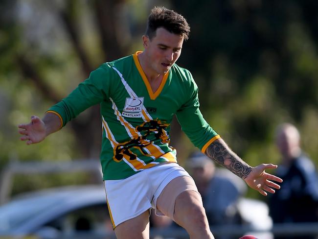 Aaron Mullett leads the Division 1 goalkicking with 33 goals. Picture: Andy Brownbill