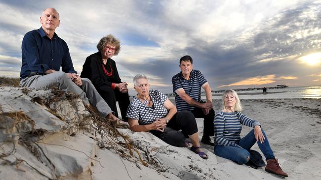 Peter McGregor, Kay Ronai, Sandra Dann, Warwick Norman, Maggie Gordon at Semaphore Beach. Picture: Tricia Watkinson