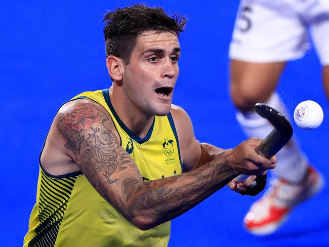 Blake Govers in action during the Gold medal Hockey game between Australia and Belgium at the Oi Hockey Stadium at the 2020 Tokyo Olympics. Pics Adam Head