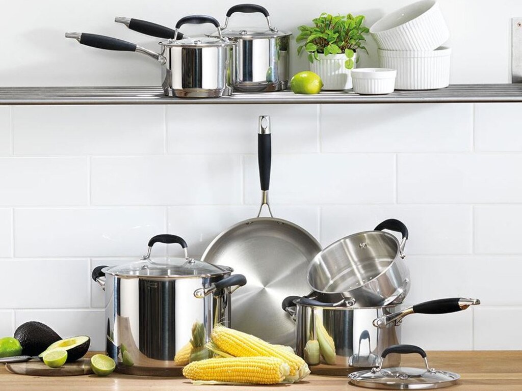 Save 75 per cent off this Baccarat Capri + Stainless Steel 6-Piece Cookware Set. Image: House.