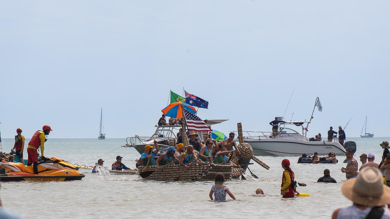 USS Dumbstruck at the Darwin Beer Can Regatta race at Mindil Beach, 2023. Picture: Pema Tamang Pakhrin