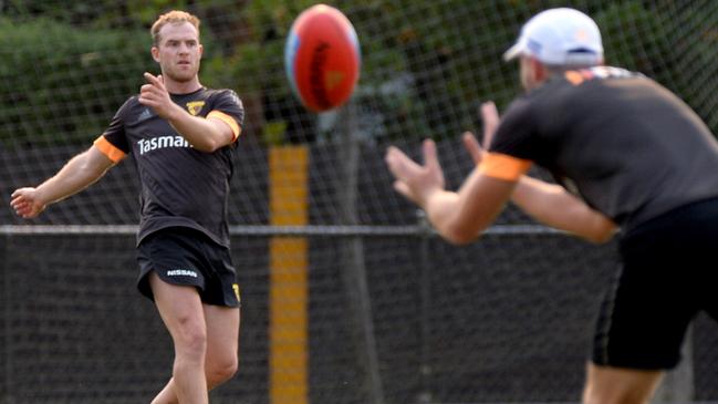 Tom Mitchell at Hawthorn's first training session for 2020. Picture: Andrew Henshaw