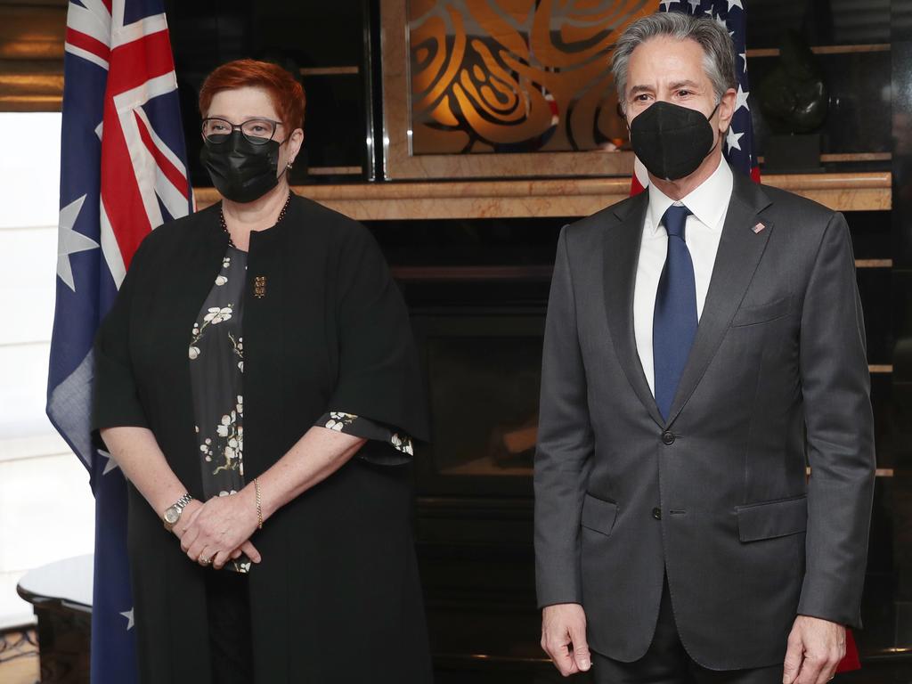 Marise Payne and US Secretary of State Antony Blinken at the meeting in Melbourne. Picture: NCA NewsWire/David Crosling