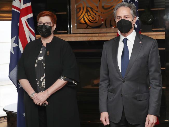 Marise Payne and US Secretary of State Antony Blinken at the meeting in Melbourne. Picture: NCA NewsWire/David Crosling