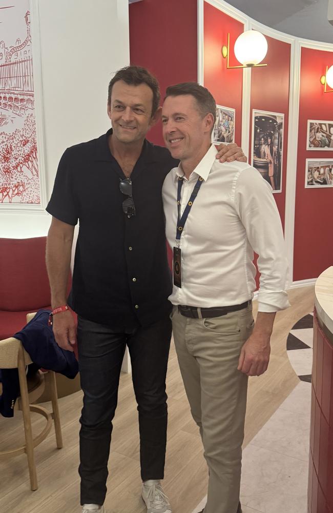 Adam Gilchrist and Craig McRae at the tennis. Picture: Supplied