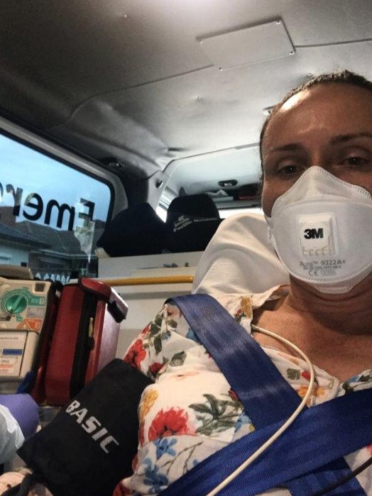 Anna Liptak travels to Flinders Medical Centre in an ambulance in March, 2020. Picture: Supplied