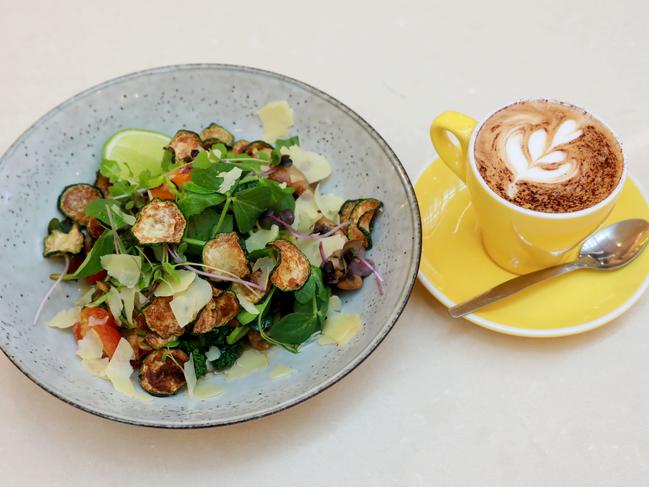 Primrose Cafe’s zoodles with a side of coffee made using their in-house blend. Picture: Angelo Velardo